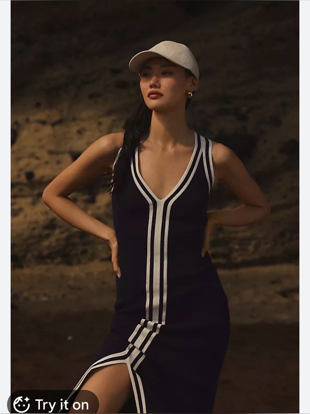 Sophie Rue Sleeveless Navy Knit V-Neck Dress with White Stripes Size XS